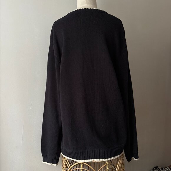 Y2K Cotton Blue Nevada Sweater | Vintage Preppy Ribbed V-neck Knit - Picture 4 of 5